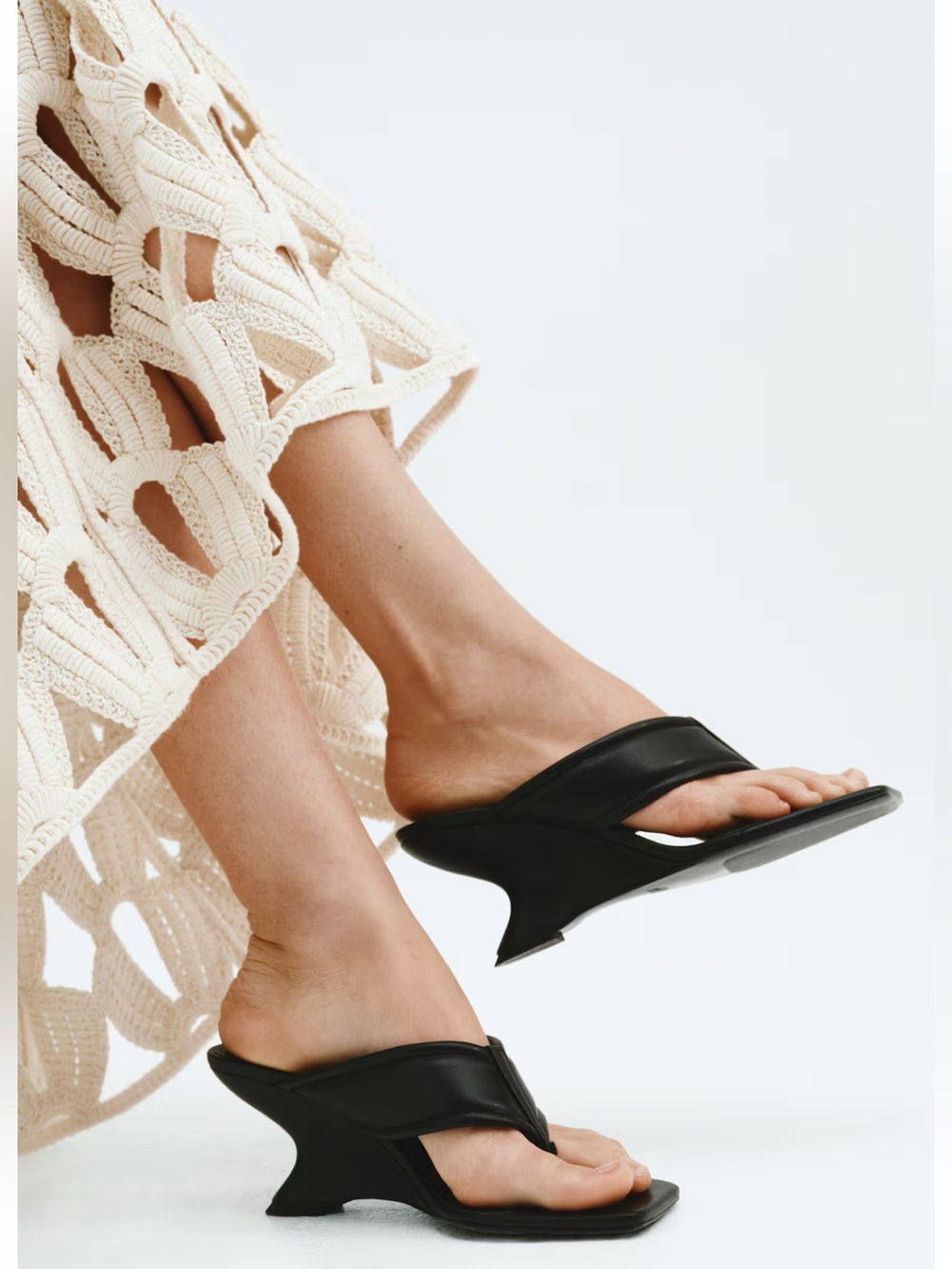 H&M Black Sculptural Heel Thong Mules